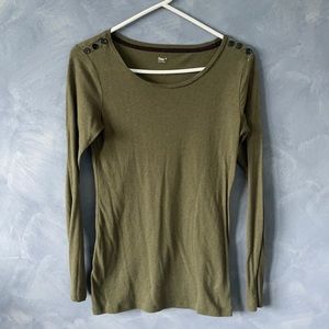 Button shoulder long sleeve top